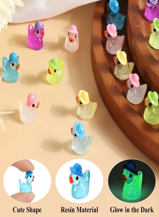 VICROIC 100 PCS Luminous Mini Resin Ducks, Tiny Miniature Duck Figures Wearing Hat Glow in The Dark for Dollhouse, Garden, Micro Landscape, Home Outdoor Party, Aquarium Decor - Image 3